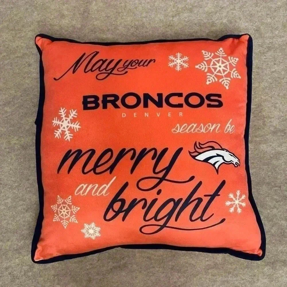 Denver Broncos Football Orange Blue Squared Christmas Pillow 15”X15”